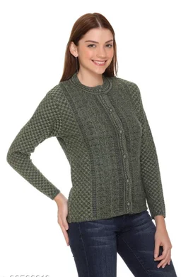 CLAPTON Women Round Neck Acrylic Knitting Wool Green Full Sleeve Cardigan This is Very Soft &Comfortable Fabric - XL, Green, Wool, Knitting, Pack of1